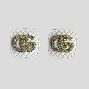 White Quilted Initials GG Earrings